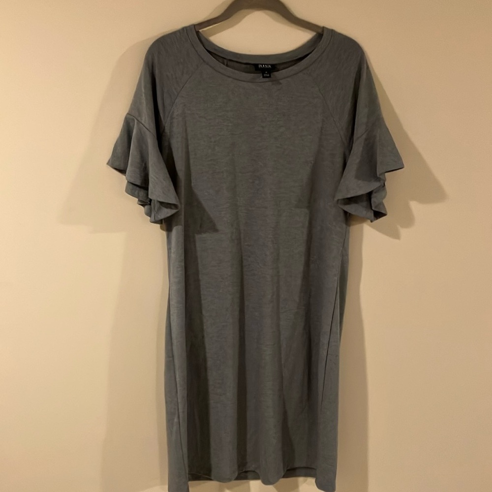 a.n.a Gray Midi Dress with Ruffle Sleeves